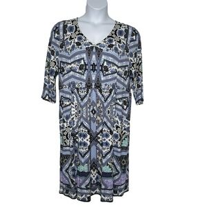 J Jill Floral Mosaic Floral Lapis Dress Size Large